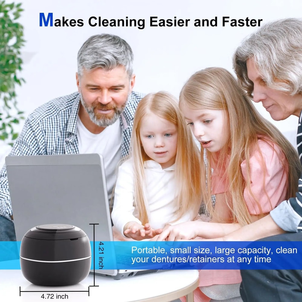 Portable Ultrasonic Cleaner For Retainers Dentures And Jewelry With LED Light And Digital Timer 3