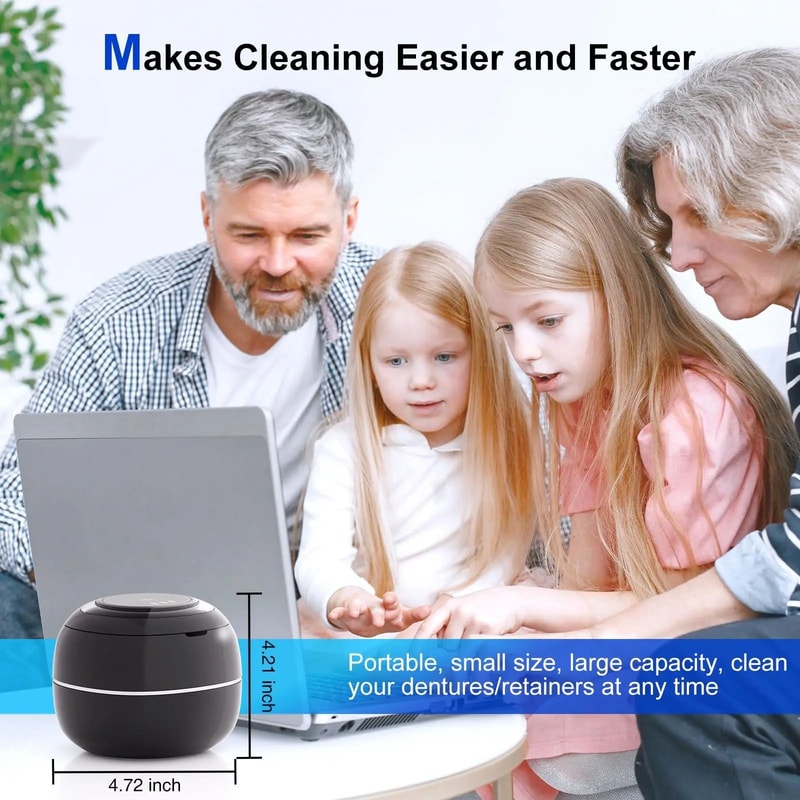 Portable Ultrasonic Cleaner For Retainers Dentures And Jewelry With LED Light And Digital Timer 3