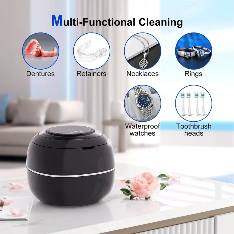 Portable Ultrasonic Cleaner For Retainers Dentures And Jewelry With LED Light And Digital Timer 4