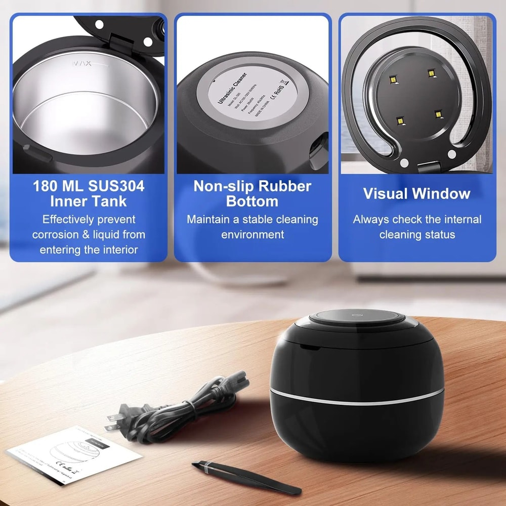 Portable Ultrasonic Cleaner For Retainers Dentures And Jewelry With LED Light And Digital Timer 5