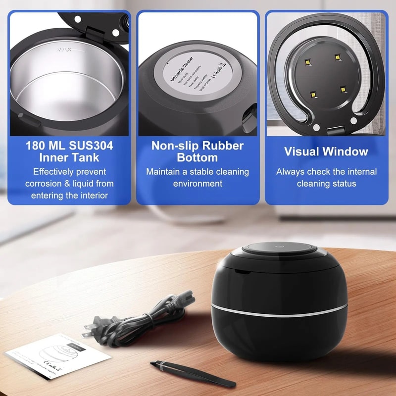 Portable Ultrasonic Cleaner For Retainers Dentures And Jewelry With LED Light And Digital Timer 5