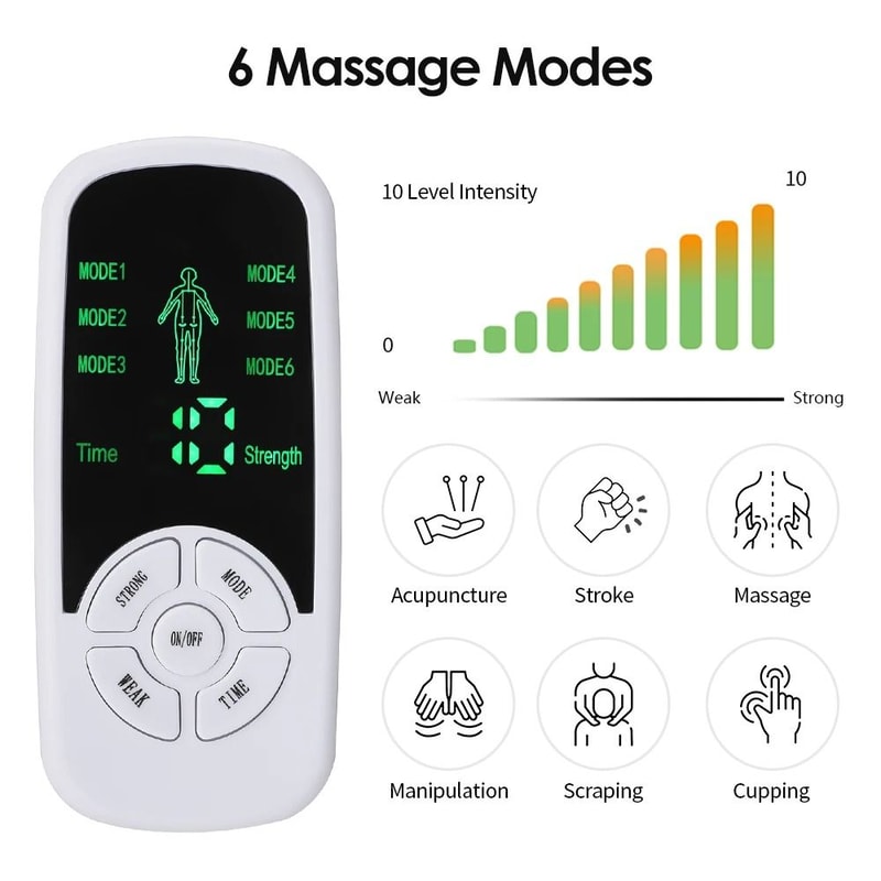 Portable TENS EMS Pulse Massage Unit With 6 Modes And Adjustable Intensity For Muscle Relief 4