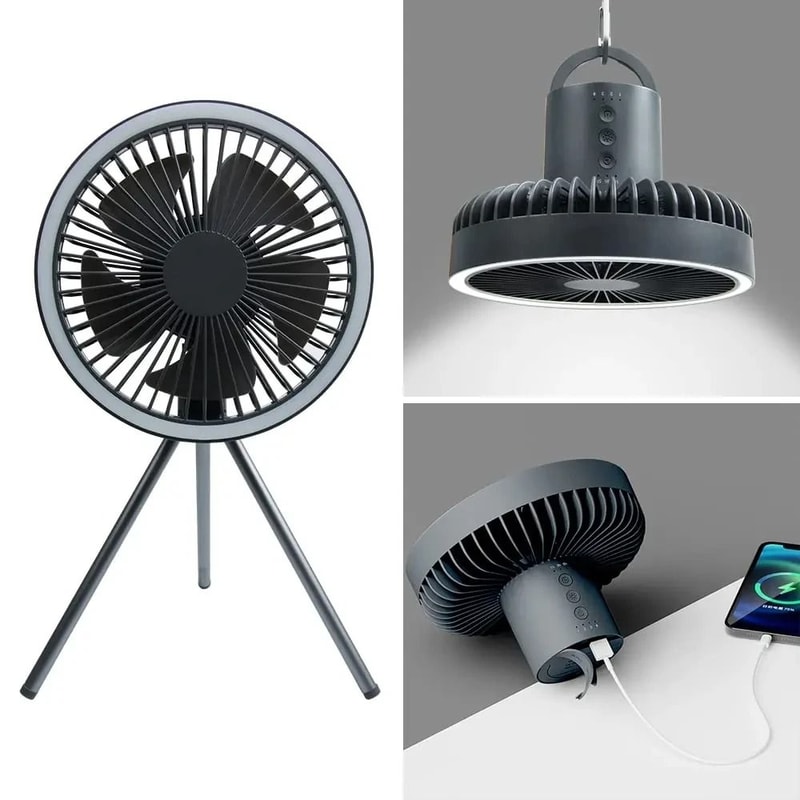10000mAh Rechargeable Camping Fan With LED Light And Power Bank Tripod Design 0