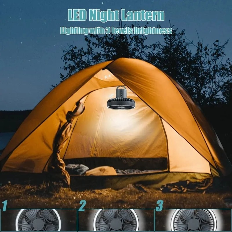 10000mAh Rechargeable Camping Fan With LED Light And Power Bank Tripod Design 2