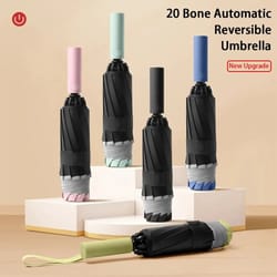 reflective reverse folding automatic umbrella with uv protection and wind resistant 20 rib frame