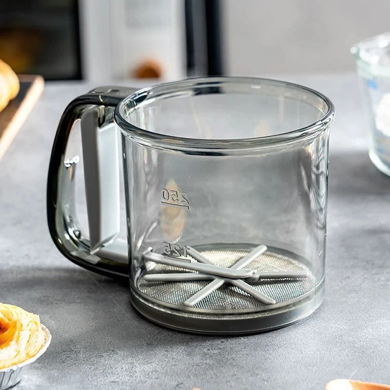 Semi Automatic Flour Sifter Cup With 40 Mesh Stainless Steel Screen And Measuring Scale 5