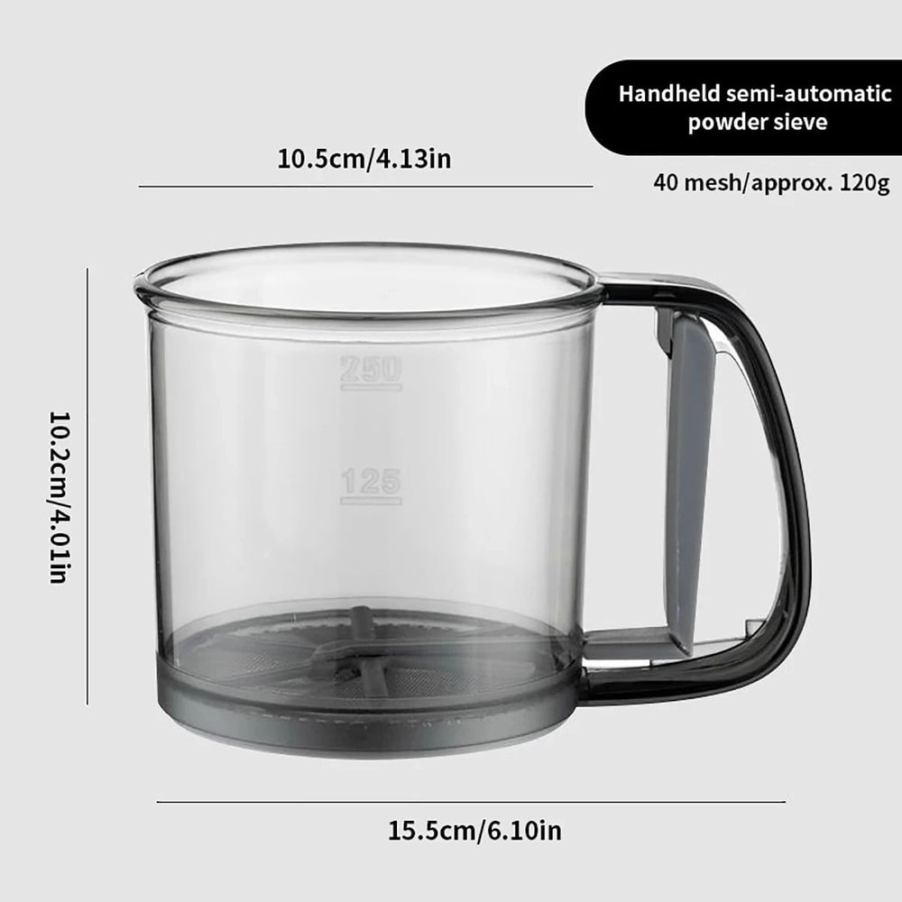 Semi Automatic Flour Sifter Cup With 40 Mesh Stainless Steel Screen And Measuring Scale 6