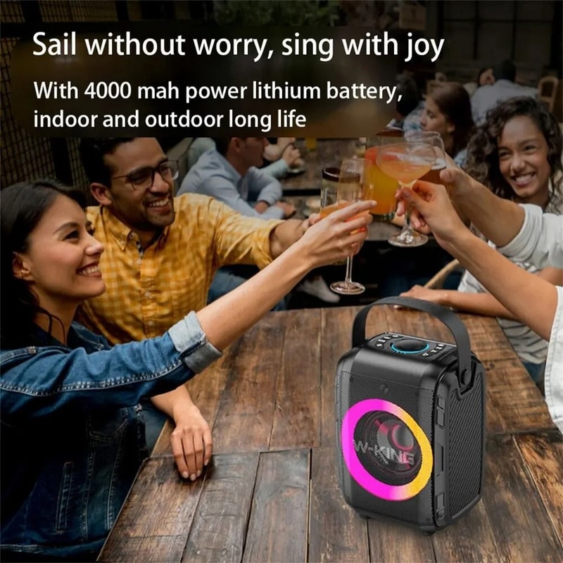 Portable Wireless Karaoke Speaker With Subwoofer Sound And LED Light Rings 4