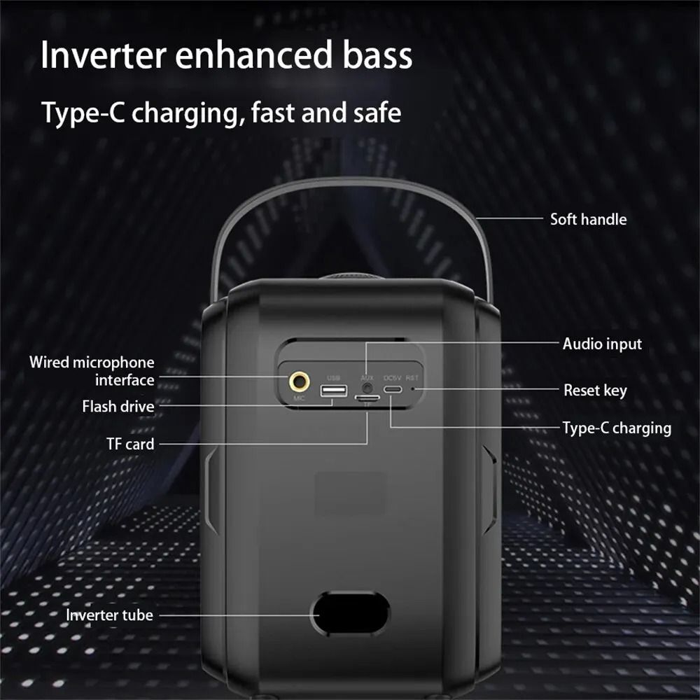 Portable Wireless Karaoke Speaker With Subwoofer Sound And LED Light Rings 5
