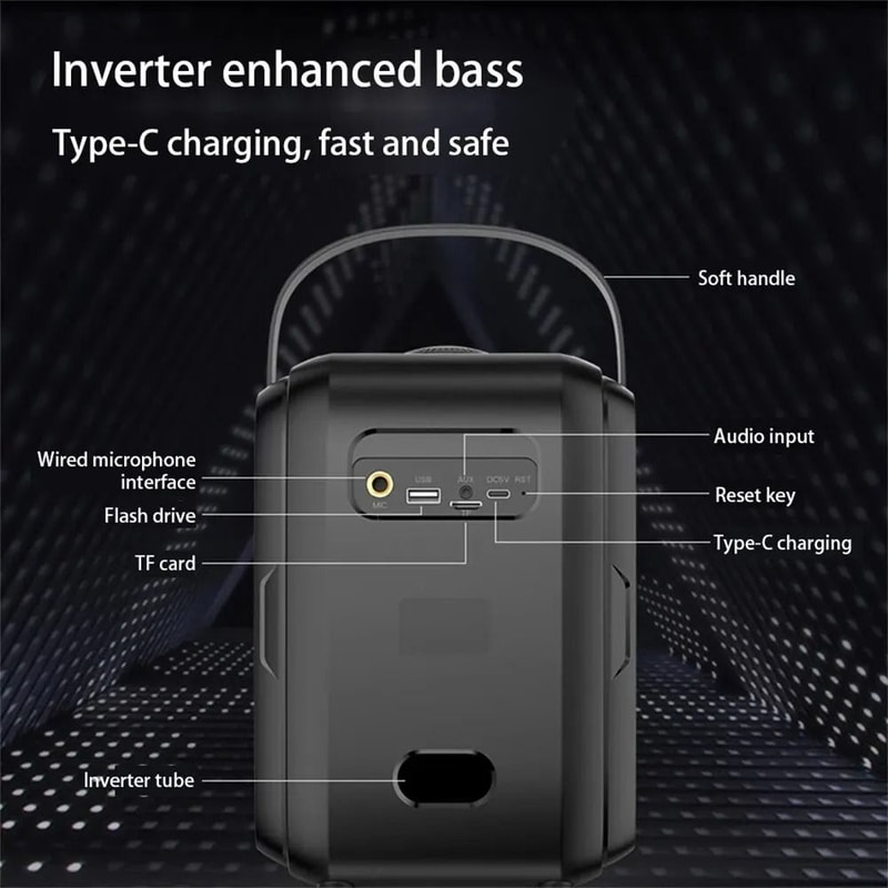 Portable Wireless Karaoke Speaker With Subwoofer Sound And LED Light Rings 5