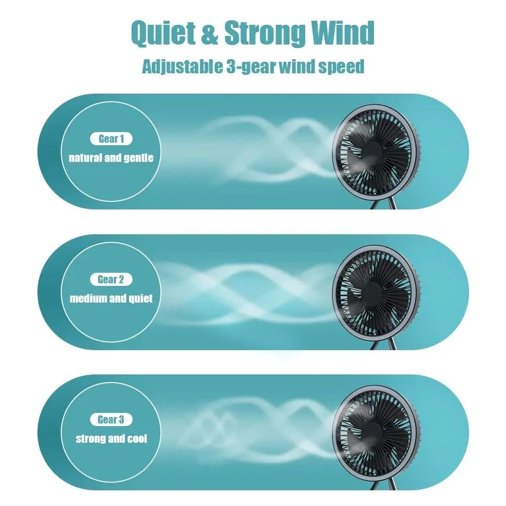 10000mAh Rechargeable Camping Fan With LED Light And Power Bank Portable Desk And Hanging Fan 1