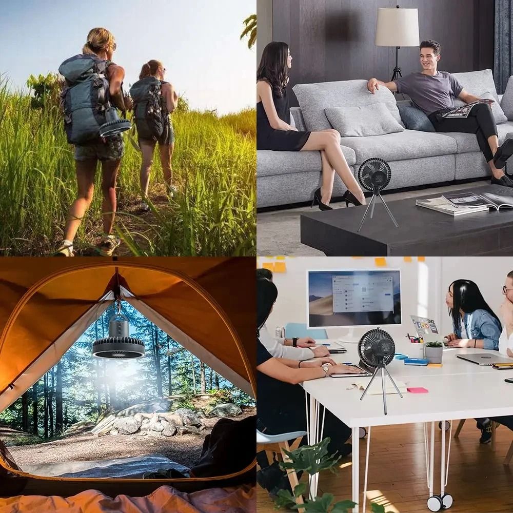 10000mAh Rechargeable Camping Fan With LED Light And Power Bank Portable Desk And Hanging Fan 5