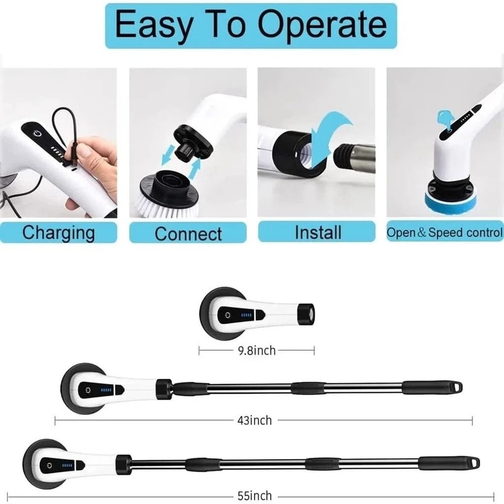 8in1 Electric Cleaning Brush With LED Display And Night Light Rotating Scrubber For Bathroom Kitche 2