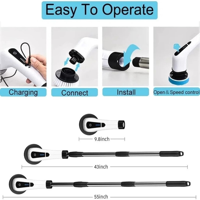 8in1 Electric Cleaning Brush With LED Display And Night Light Rotating Scrubber For Bathroom Kitche 2