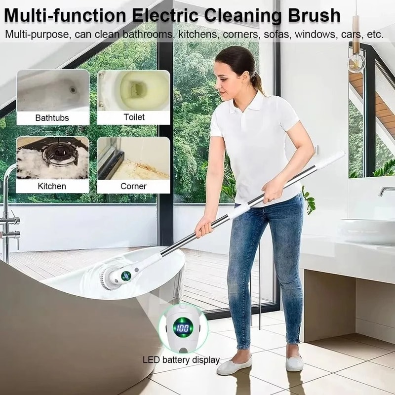 8in1 Electric Cleaning Brush With LED Display And Night Light Rotating Scrubber For Bathroom Kitche 5