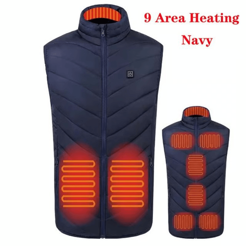 Heated vest on hanger showing USB port clearly