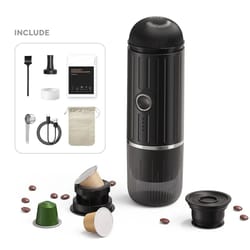 portable 2 in 1 espresso machine with 19 bar pressure and cordless heating for capsules or ground coffee