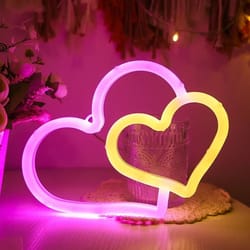 double heart neon led sign with base and usb or battery power for room decor and parties