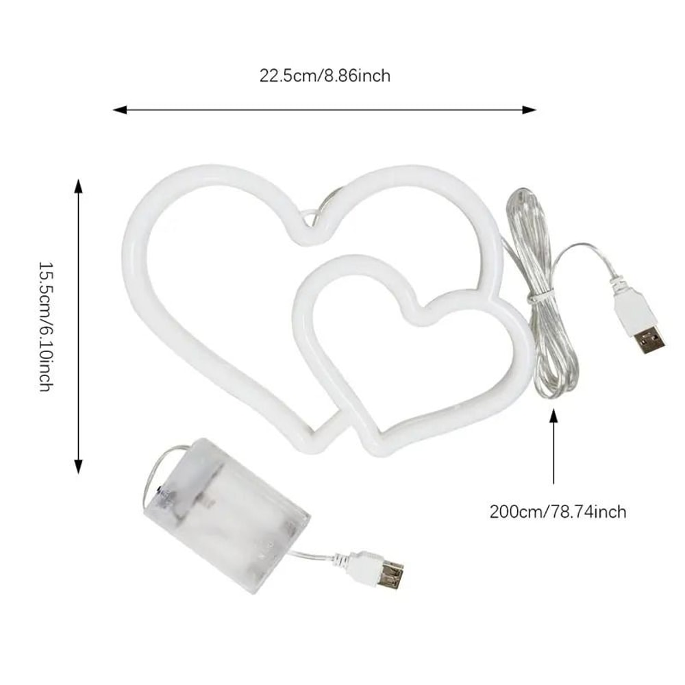 Double Heart Neon LED Sign With Base And USB Or Battery Power For Room Decor And Parties 2