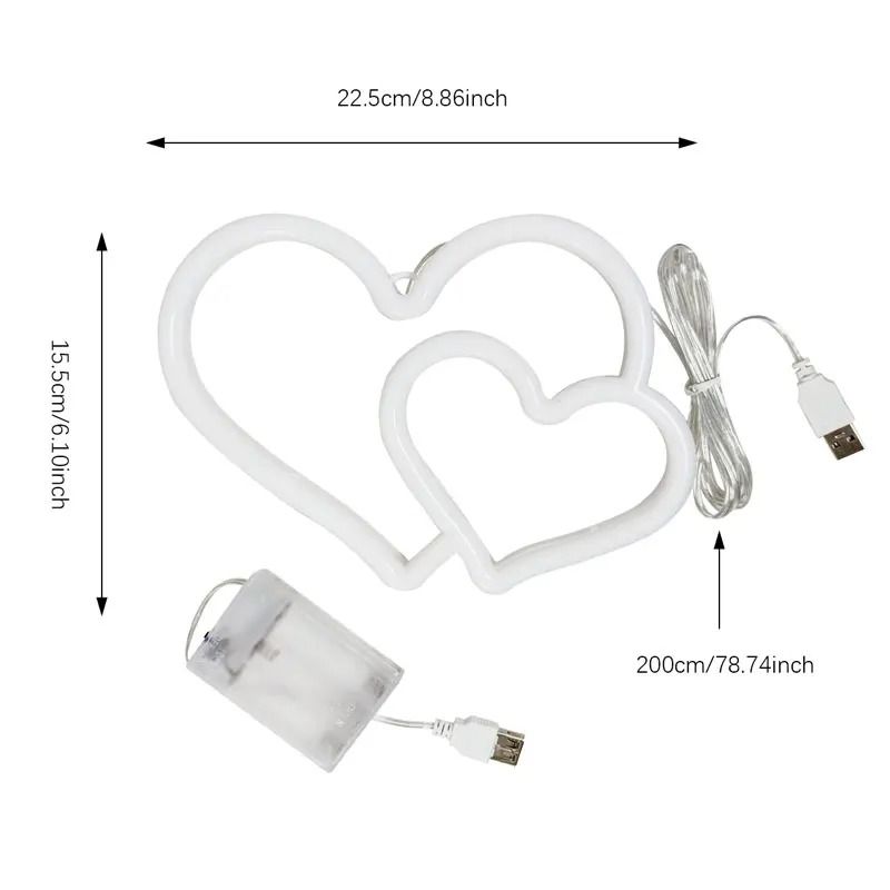 Double Heart Neon LED Sign With Base And USB Or Battery Power For Room Decor And Parties 2