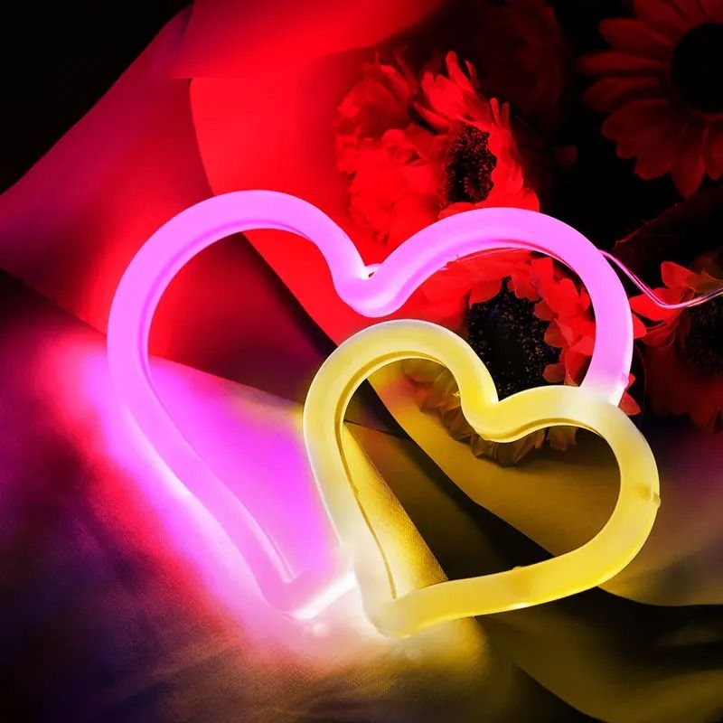 Double Heart Neon LED Sign With Base And USB Or Battery Power For Room Decor And Parties 5