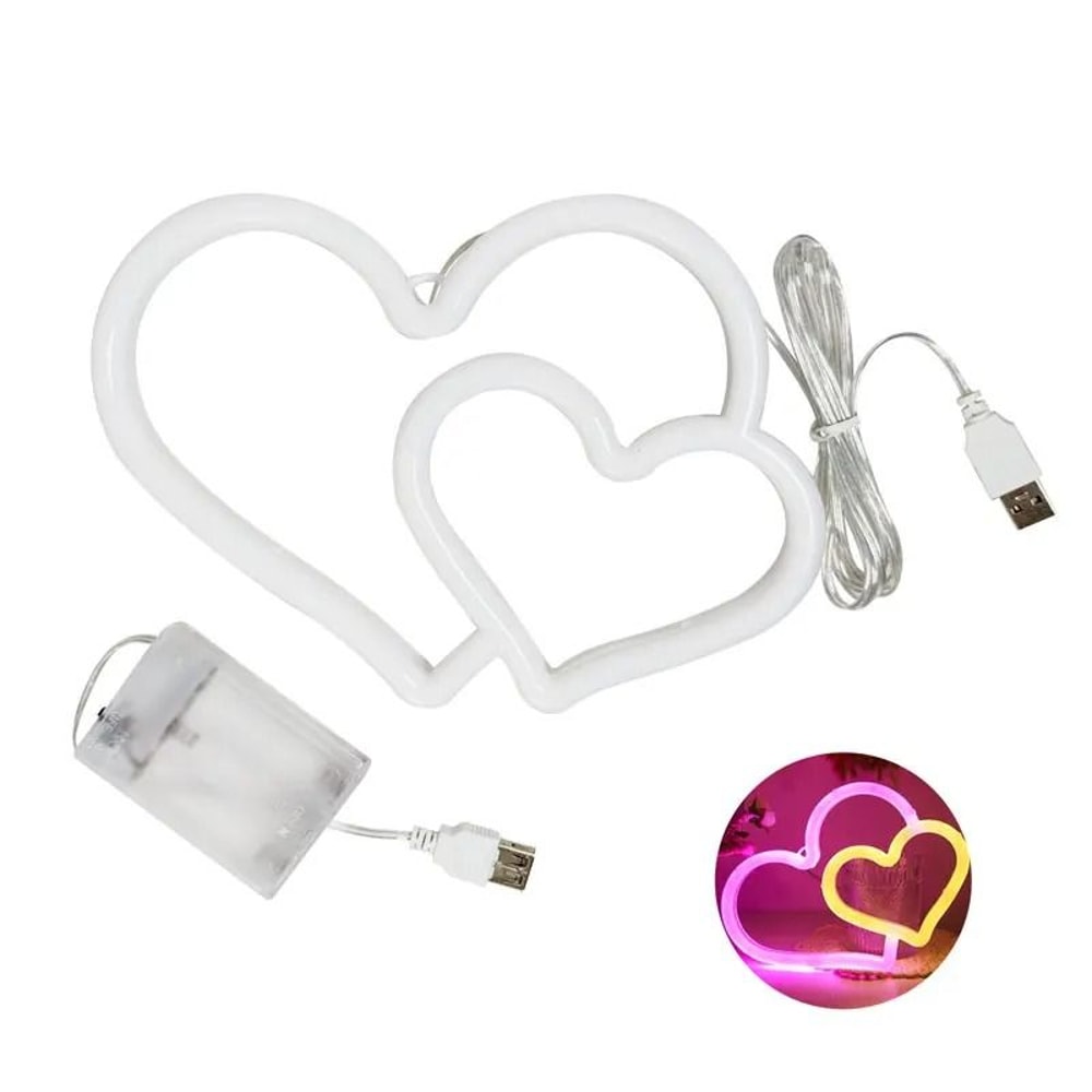 Double Heart Neon LED Sign With Base And USB Or Battery Power For Room Decor And Parties 7