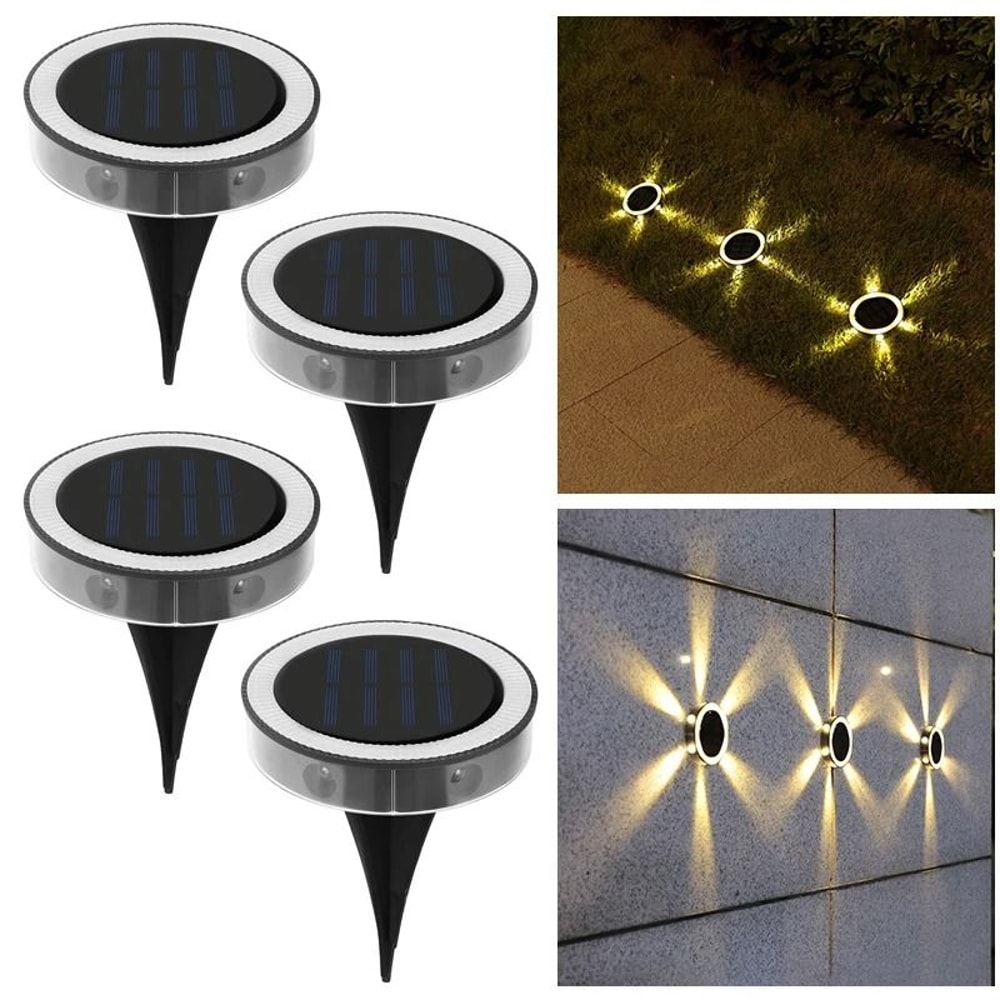 4 Pack Solar InGround LED Lights Waterproof 360 Degree Warm Glow For Garden And Yard Decor 7