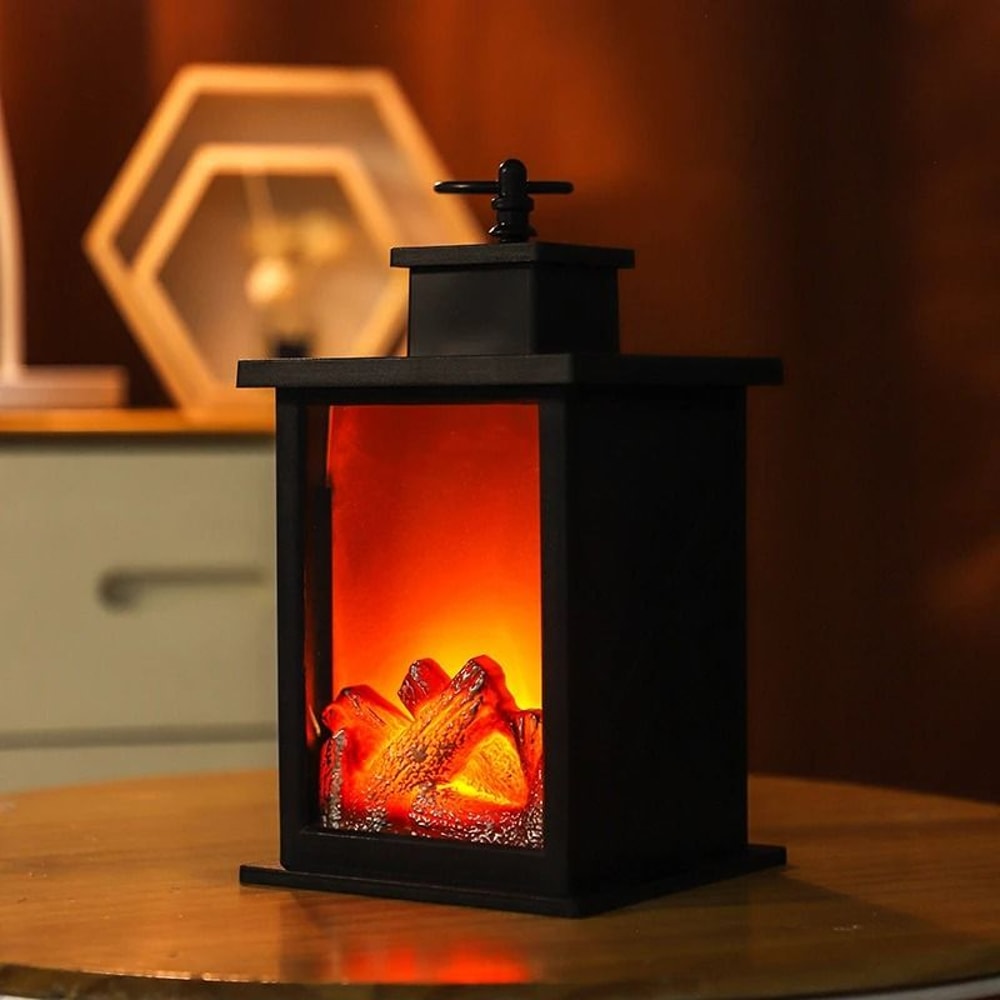LED Fireplace Flame Effect Table Lamp With Charcoal Style Glow For Home Decor And Camping 3