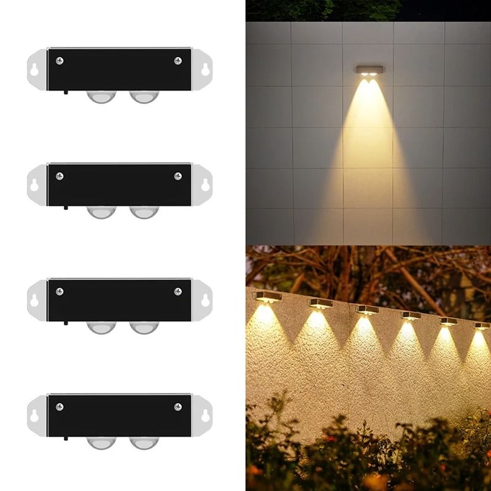 4 Pack Solar Wall Lamps With Smart Sensor Auto On Off For Garden Fence And Pathway Lighting 8