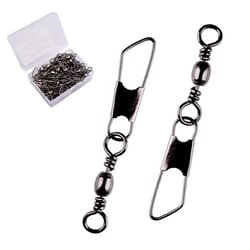 50 piece fishing swivel set with brass barrel swivels and snap connectors in storage box