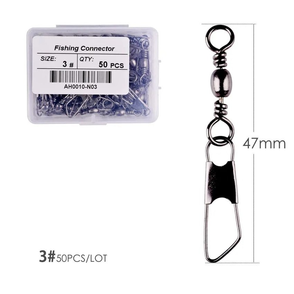 50 Piece Fishing Swivel Set With Brass Barrel Swivels And Snap Connectors In Storage Box 9