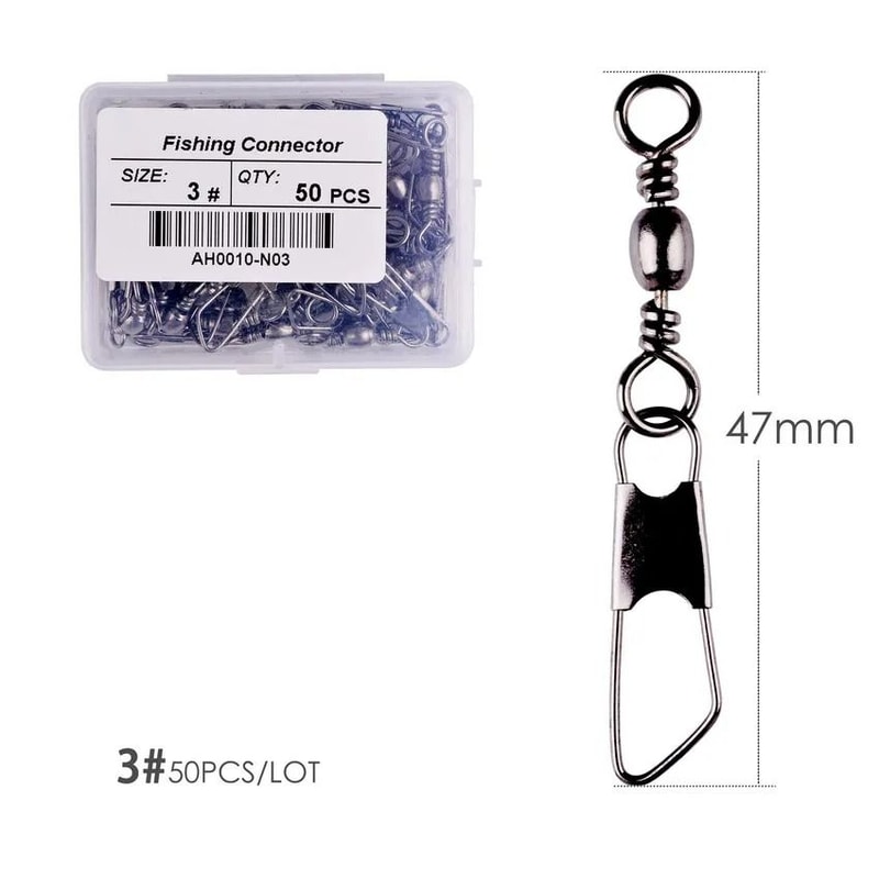 50 Piece Fishing Swivel Set With Brass Barrel Swivels And Snap Connectors In Storage Box 9