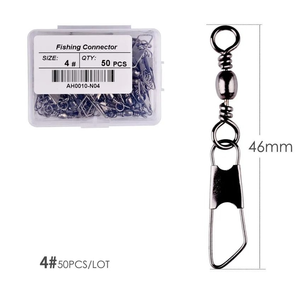 50 Piece Fishing Swivel Set With Brass Barrel Swivels And Snap Connectors In Storage Box 10