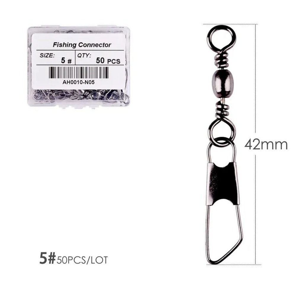 50 Piece Fishing Swivel Set With Brass Barrel Swivels And Snap Connectors In Storage Box 11