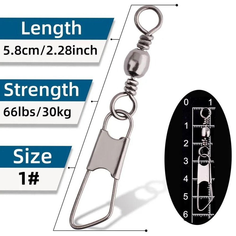 50 Piece Fishing Swivel Set With Brass Barrel Swivels And Snap Connectors In Storage Box 4