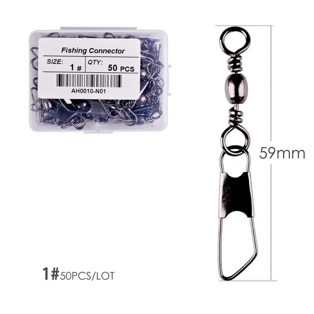 50 Piece Fishing Swivel Set With Brass Barrel Swivels And Snap Connectors In Storage Box 7