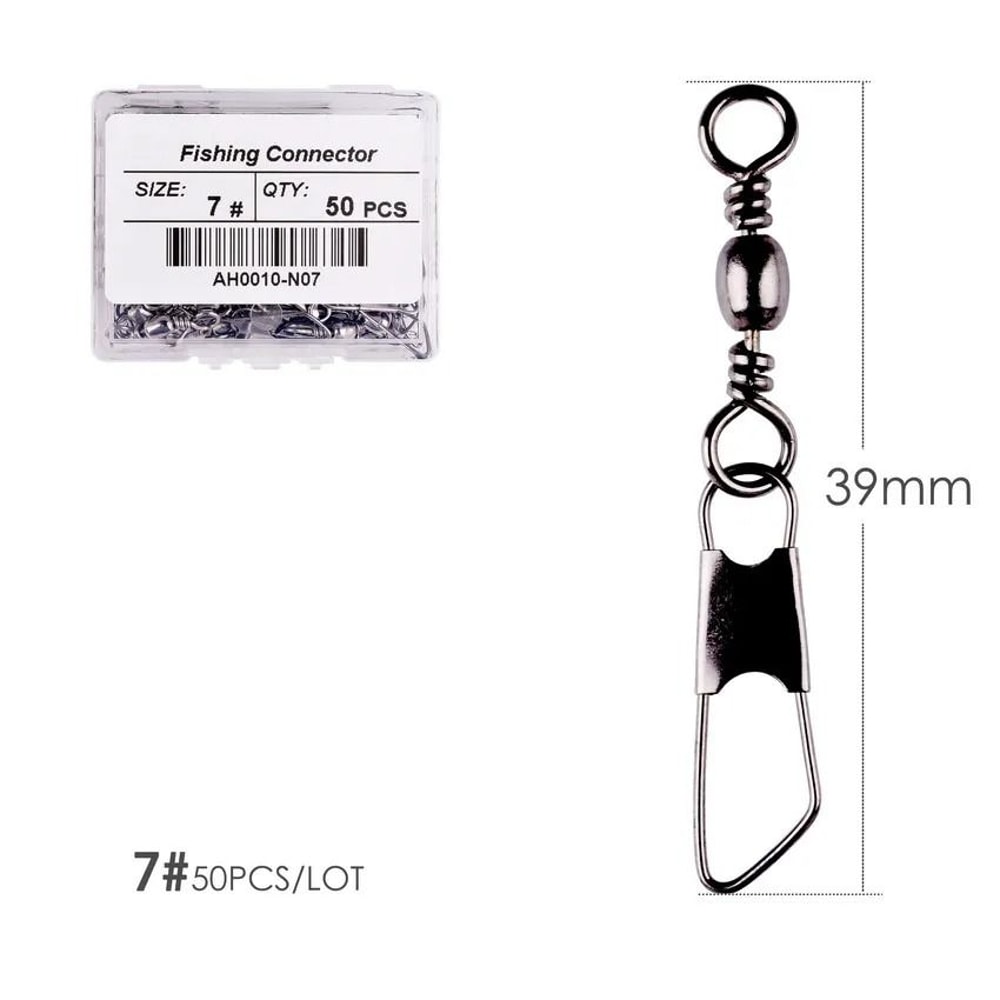 50 Piece Fishing Swivel Set With Brass Barrel Swivels And Snap Connectors In Storage Box 13