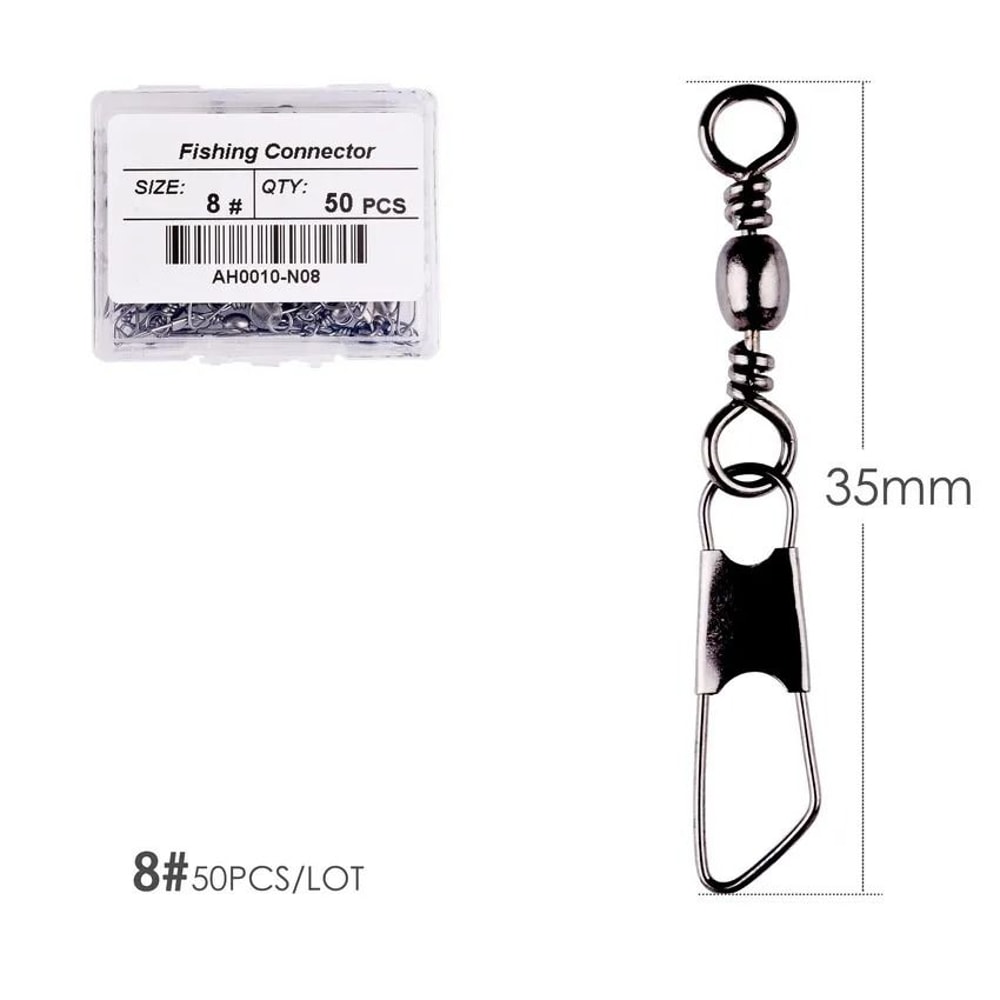 50 Piece Fishing Swivel Set With Brass Barrel Swivels And Snap Connectors In Storage Box 14