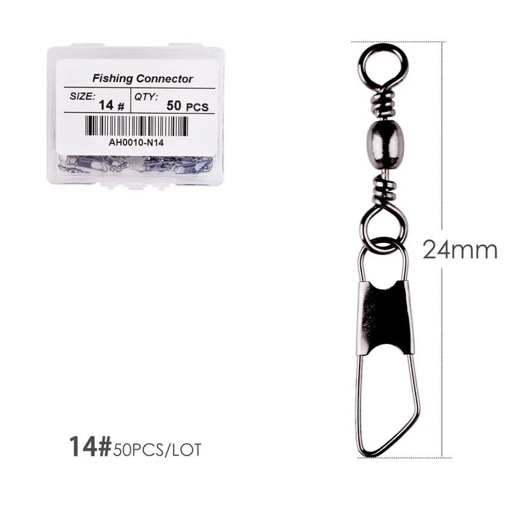 50 Piece Fishing Swivel Set With Brass Barrel Swivels And Snap Connectors In Storage Box 16