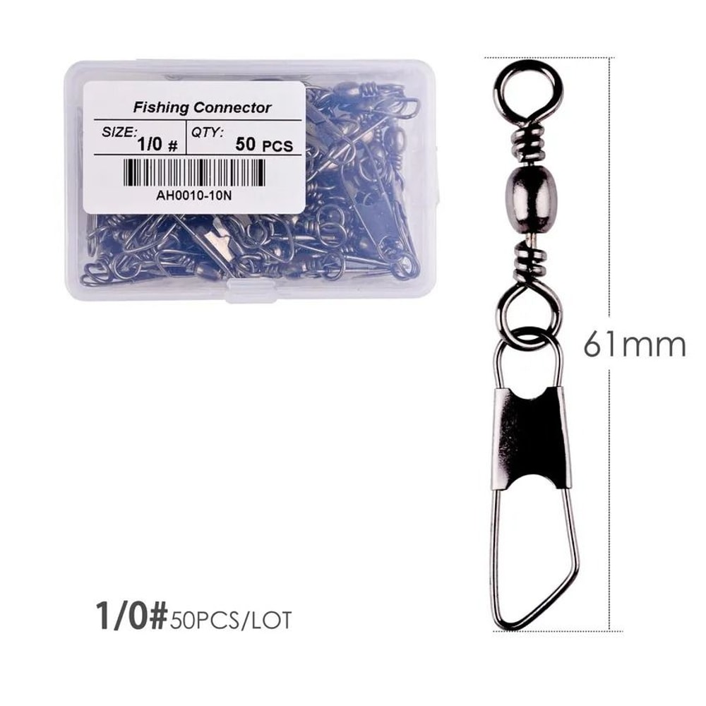 50 Piece Fishing Swivel Set With Brass Barrel Swivels And Snap Connectors In Storage Box 17