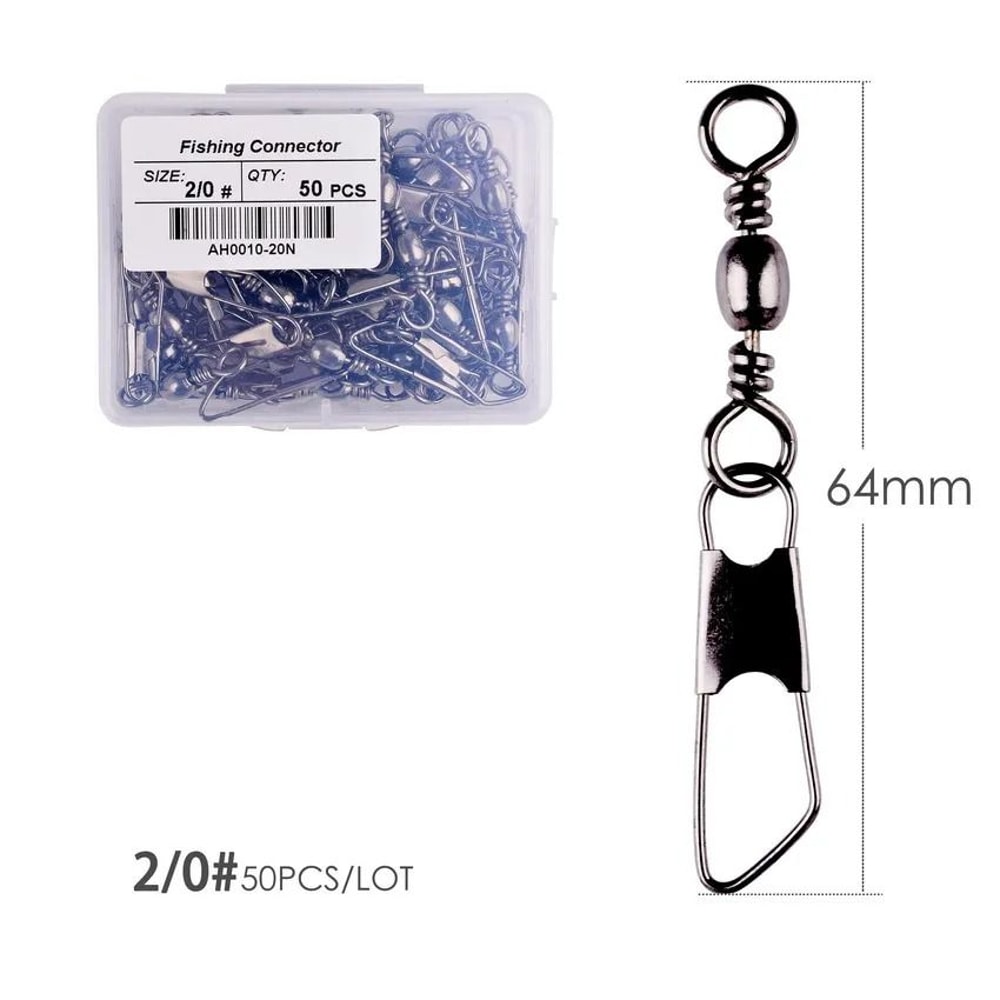 50 Piece Fishing Swivel Set With Brass Barrel Swivels And Snap Connectors In Storage Box 18