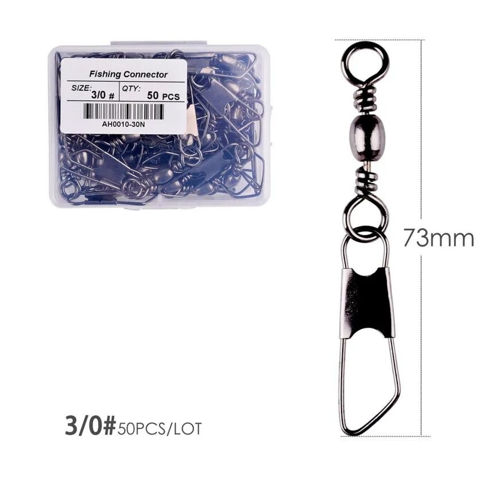 50 Piece Fishing Swivel Set With Brass Barrel Swivels And Snap Connectors In Storage Box 19