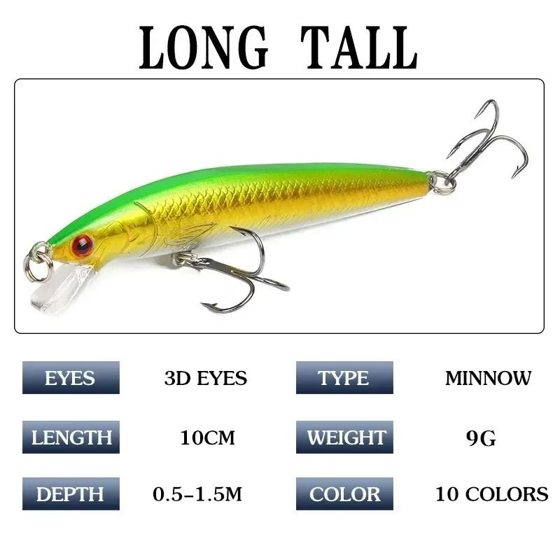 Floating Minnow Fishing Lure 374 In Hard Bait Crankbait With Barbed Hooks For Bass And Perch 3