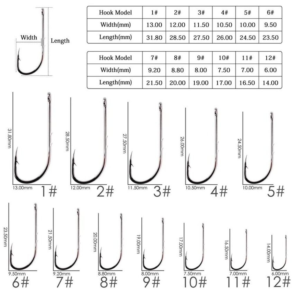 50 Piece Long Shank Fishing Hook Set High Carbon Steel Barbed Hooks With Storage Box 1