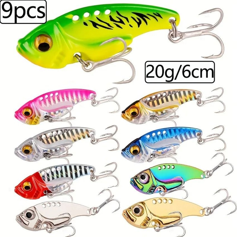 9 Piece Metal VIB Spinner Spoon Fishing Lure Set With 3D Eyes For Trout And Bass 10