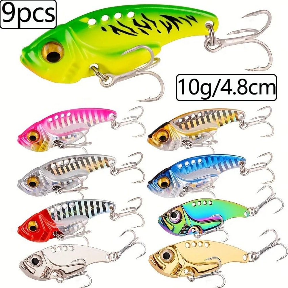 9 Piece Metal VIB Spinner Spoon Fishing Lure Set With 3D Eyes For Trout And Bass 8