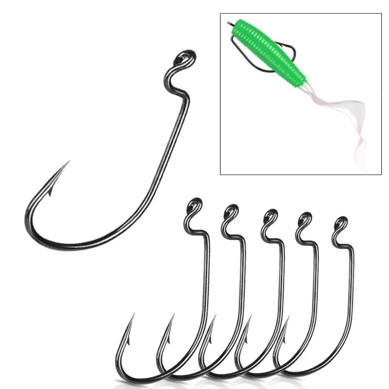 10 Piece Offset Fishing Hook Set Sharp Jig Head Crank Hooks For Soft Bait And Crankbait Rigs 0