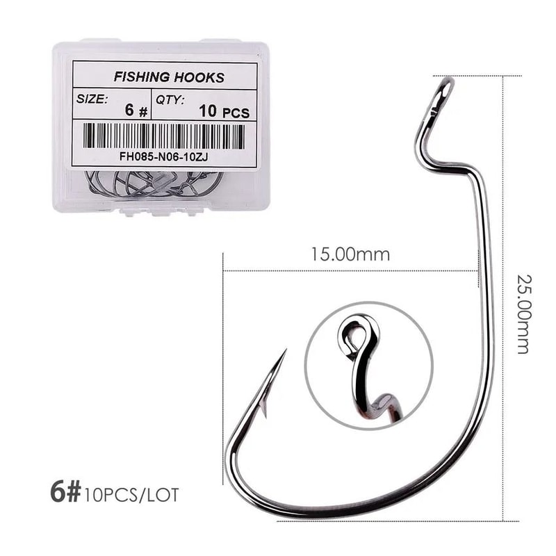 10 Piece Offset Fishing Hook Set Sharp Jig Head Crank Hooks For Soft Bait And Crankbait Rigs 6