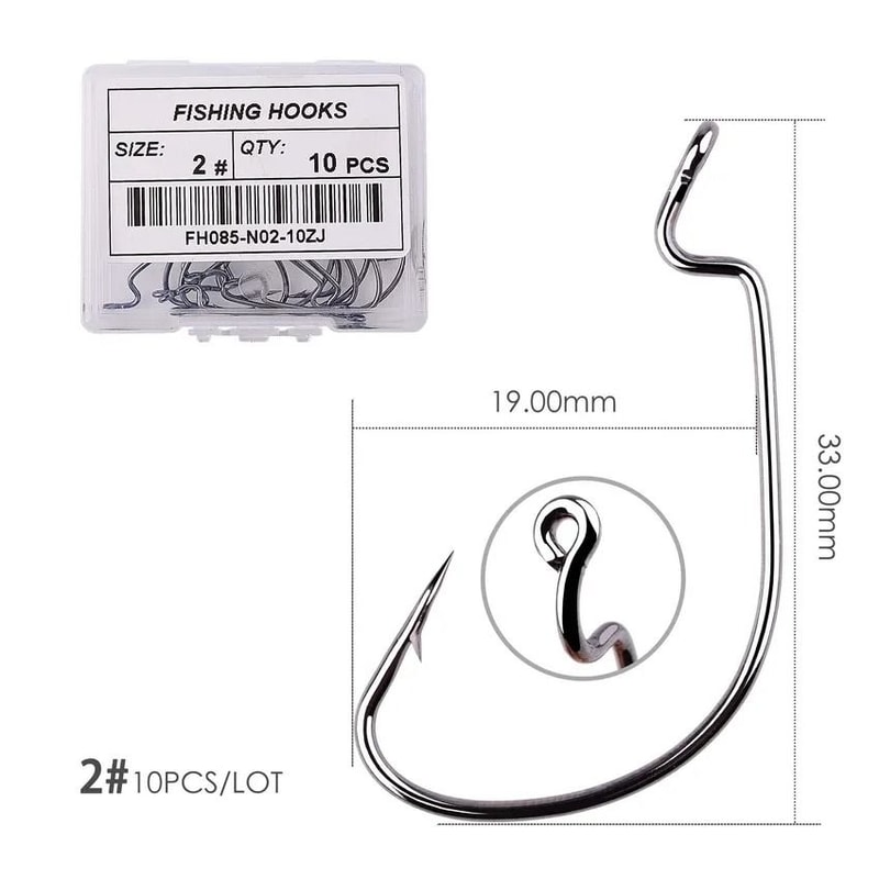 10 Piece Offset Fishing Hook Set Sharp Jig Head Crank Hooks For Soft Bait And Crankbait Rigs 8