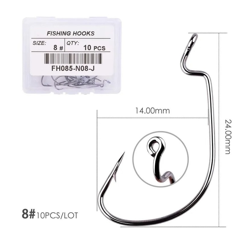 10 Piece Offset Fishing Hook Set Sharp Jig Head Crank Hooks For Soft Bait And Crankbait Rigs 24